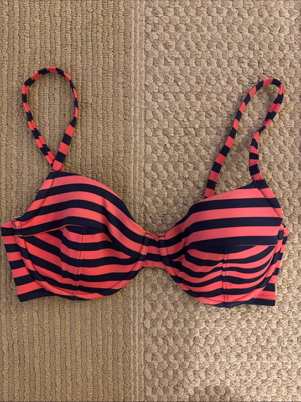 J. Crew Navy and Red Striped Bikini Top